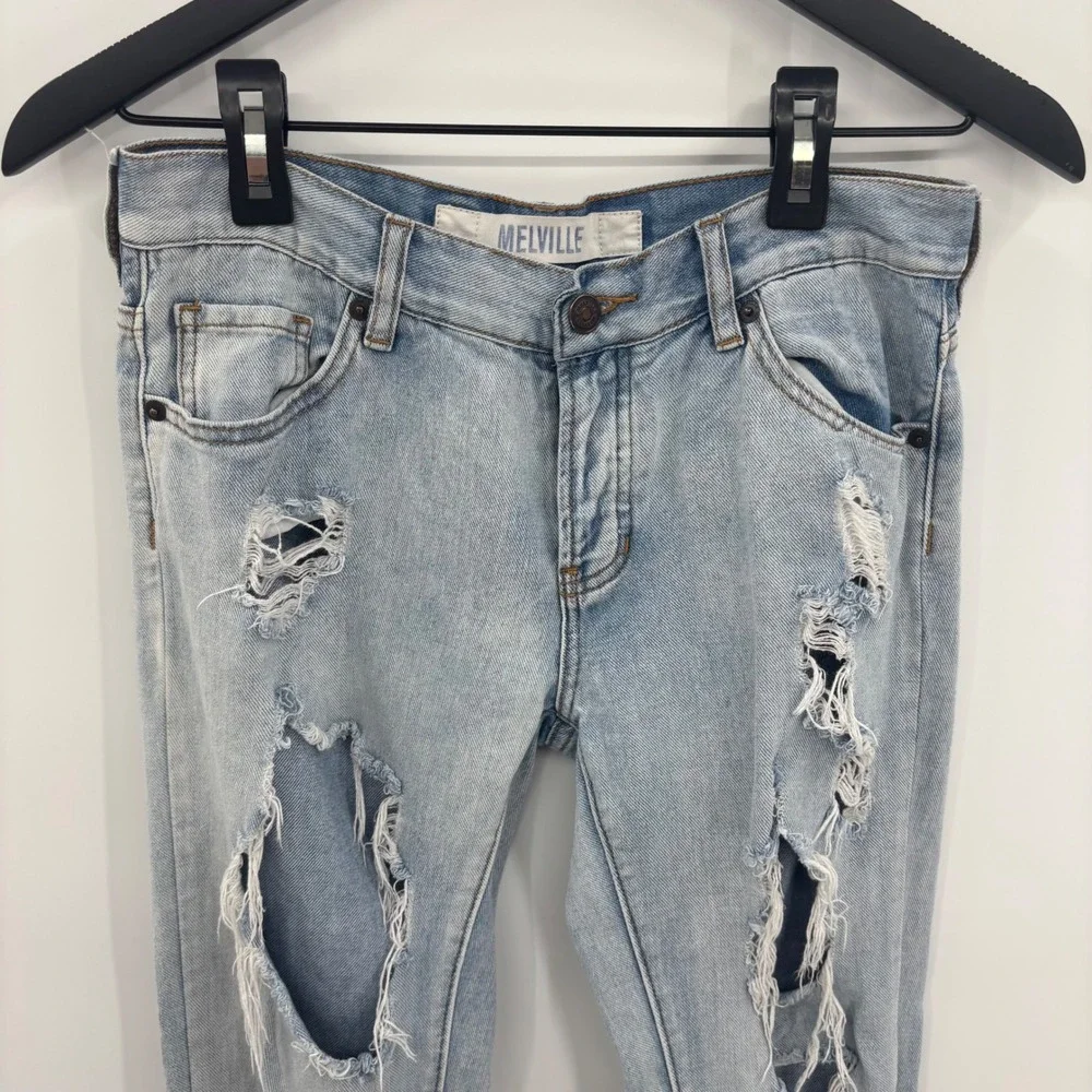 Brandy‎ Melville Distressed Jeans Womens 25 Light Wash Button Fly Boho 90s Y2K
